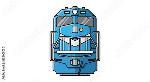 Front view illustration of a blue diesel locomotive engine on a white background.
