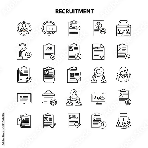 Collection of Recruitment and Job Application Icons.