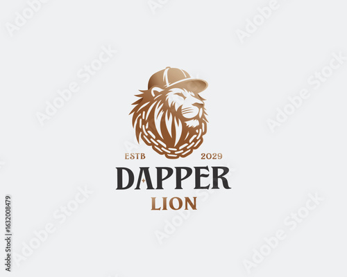 Hip hop Lion wearing hat and necklace logo template for tshirt and brand