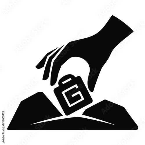 Hand dropping object with letter g on ground vector