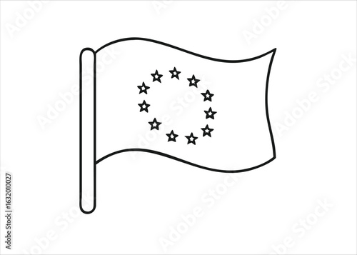 Thin line black outline of the european union flag with a simple clean design isolated on white background