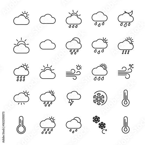Collection of Weather Icons Representing Diverse Atmospheric Conditions.