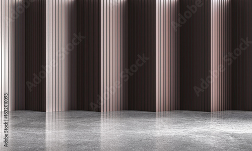 Modern empty room with wooden panels 3d