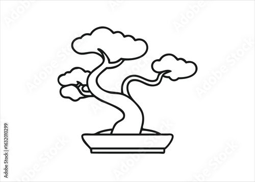 Artistic depiction of a miniature ornamental tree showcasing its elegant form and serene presence presented as a refined graphic element isolated on white background