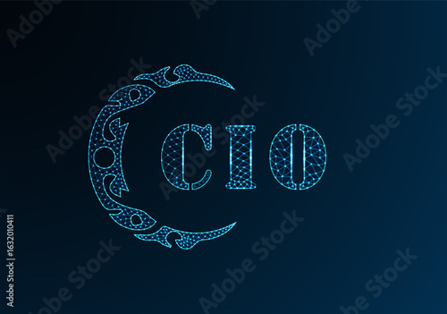 Low poly letter logo CIO design. CIO letter logo low poly vector design on blue color gradient background. CIO logo low poly design