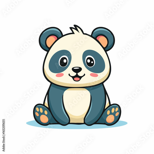 Adorable Panda Character Sitting Down with a Gentle Smile in Cartoon Style Design