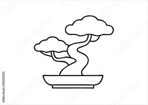Artistic depiction of a traditional japanese bonsai tree showcasing its intricate branches and foliage presented as a clean silhouette isolated on white background