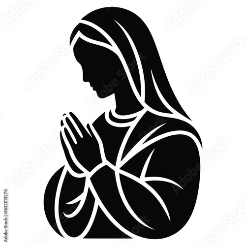 Woman praying with head bowed and hands clasped vector