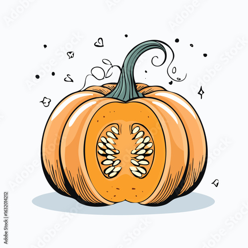 Charming pumpkin illustration for autumn celebration, festive harvest decor and seasonal designs