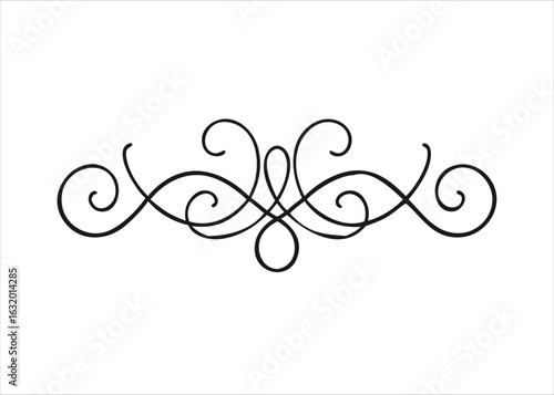 Elegant calligraphic swirl ornament with decorative line style flourishes and intricate detailing isolated on white background