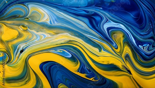 vibrant swirls of blue and yellow abstract liquid art
