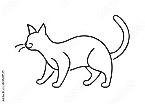 Artistic feline representation created using a single unbroken line in a minimalist sketch style isolated on white background