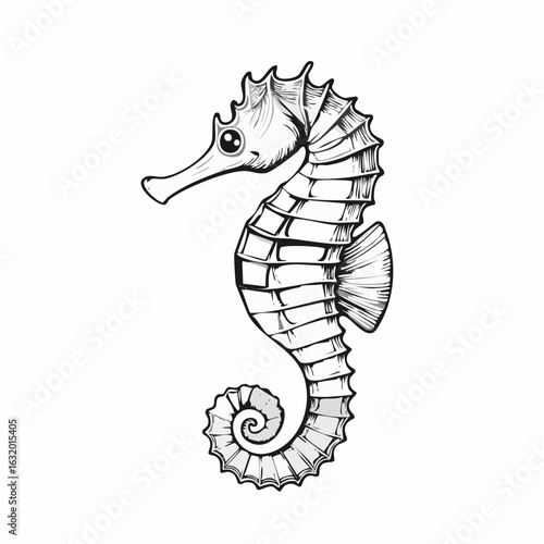 Elegant seahorse illustration with intricate details showcasing aquatic beauty and grace
