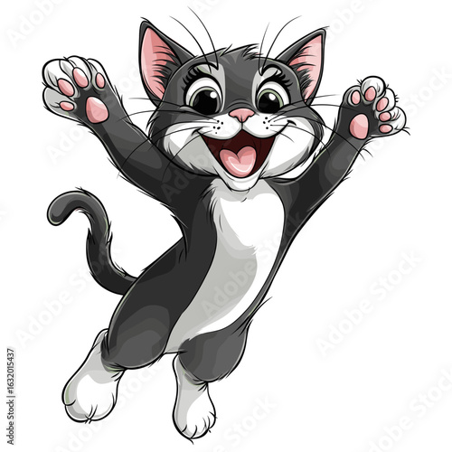 Joyful Cartoon Cat in Mid-Jump