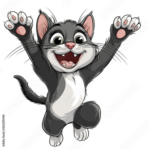 Joyful Cartoon Cat in Mid-Jump