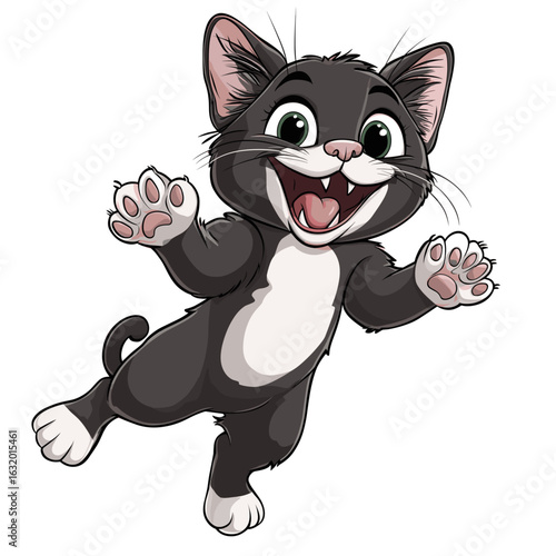 Joyful Cartoon Cat in Mid-Jump