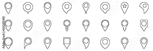 Map Pin Location Line Icon Set. Navigation, Gps, And Geolocation Outline Symbol Collection. Pixel Art Style For Digital Maps And Apps. Editable Stroke. Isolated Vector Illustration