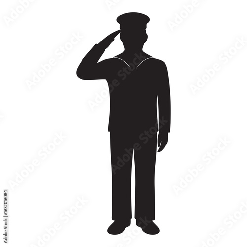 Saluting Soldier Silhouette Icon – Military Personnel Vector Illustration

