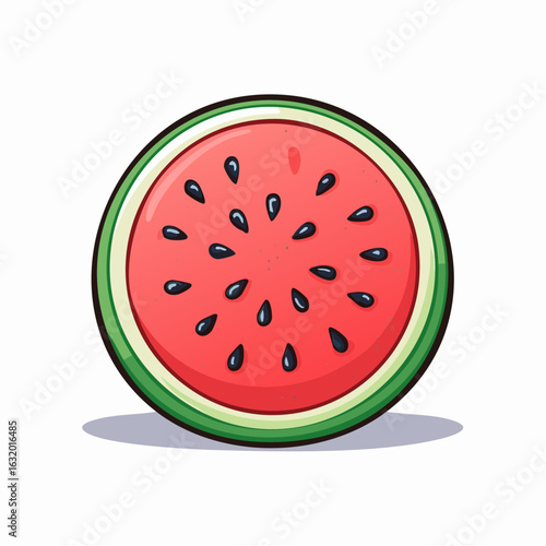 Vibrant watercolor watermelon slice illustration with seeds and cartoon style design