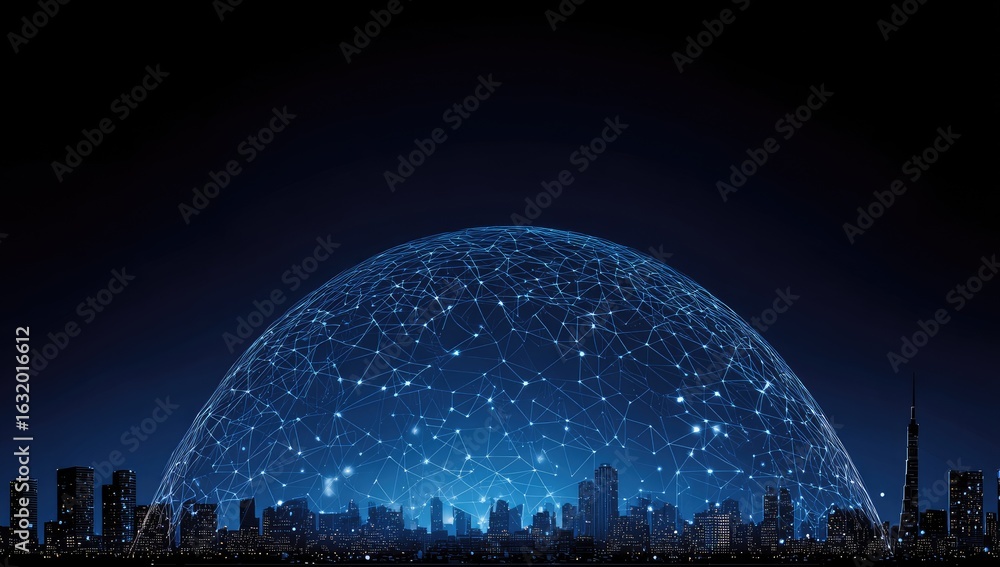 Obraz premium Futuristic city, network dome