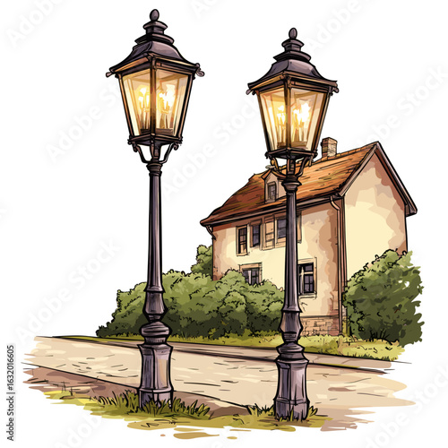 Vintage street lamps in a park