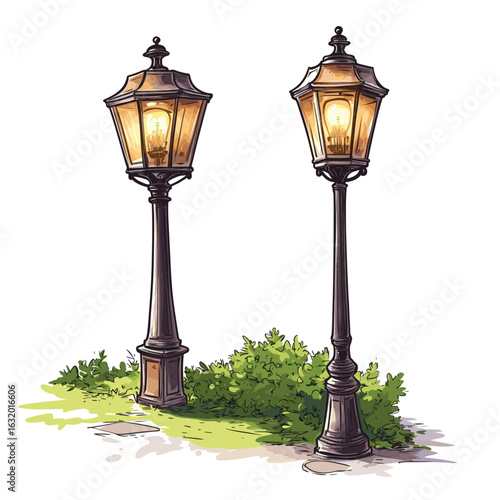 Vintage street lamps in a park