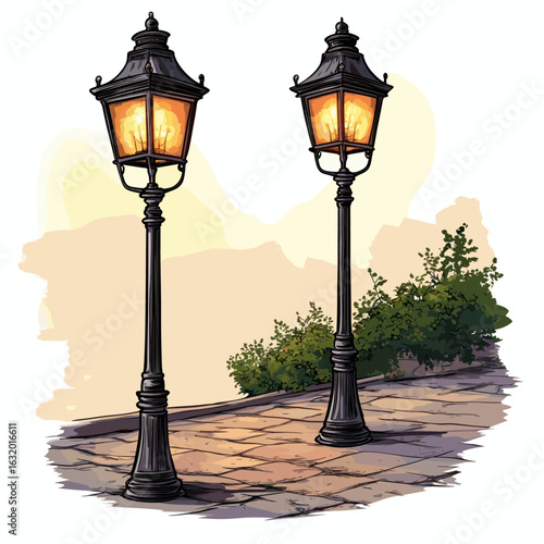 Vintage street lamps in a park