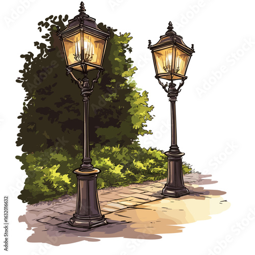 Vintage street lamps in a park