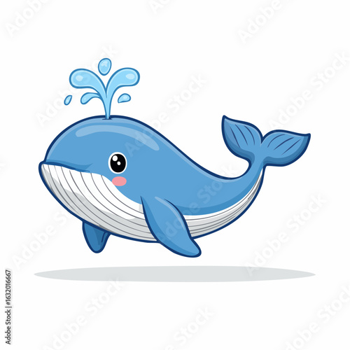 Adorable cartoon whale blowing water: a delightful marine animal illustration suitable for children