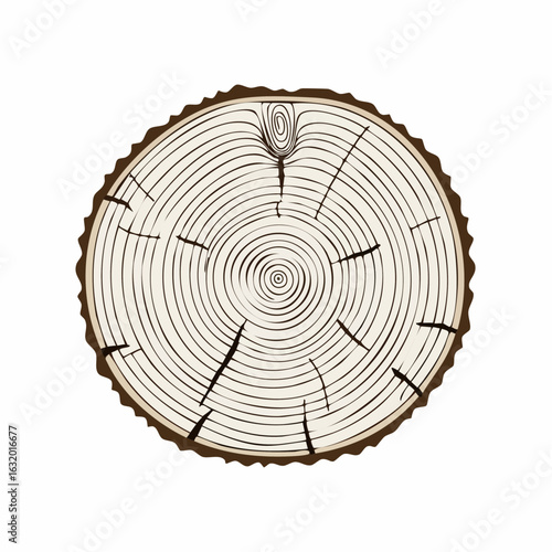 Detailed tree ring cross-section illustration showcasing annual growth and wood texture