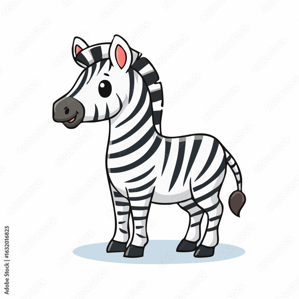 Obraz premium Adorable Cartoon Zebra Character with Black and White Stripes on a White Background
