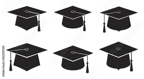 Graduation Caps Collection Academic Achievement and Success Silhouette. vector design. Silhouette vector design illustration
