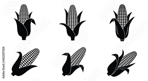 Corncob Vector Set in Black and White Silhouette Style. vector design. Silhouette vector design illustration
