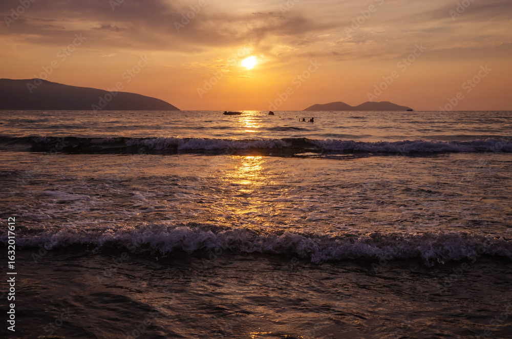 Obraz premium Beautiful summer sea landscape at sunset in Vlora, Albania