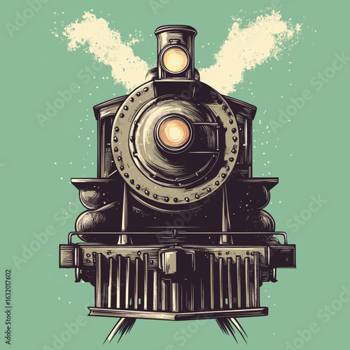 Vintage steam train illustration on a retro background