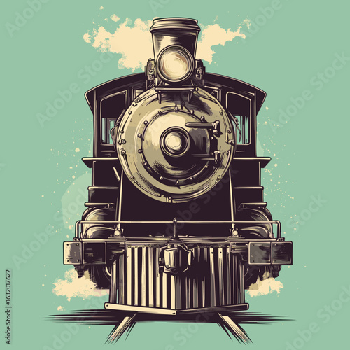 Vintage steam train illustration on a retro background