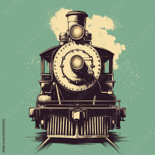 Vintage steam train illustration on a retro background