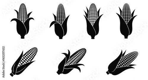 Corn Cob Vector Illustrations Agricultural Harvest and Food Design Elements silhouette. vector design. Silhouette vector design illustration
