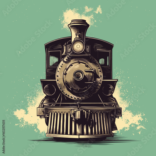 Vintage steam train illustration on a retro background