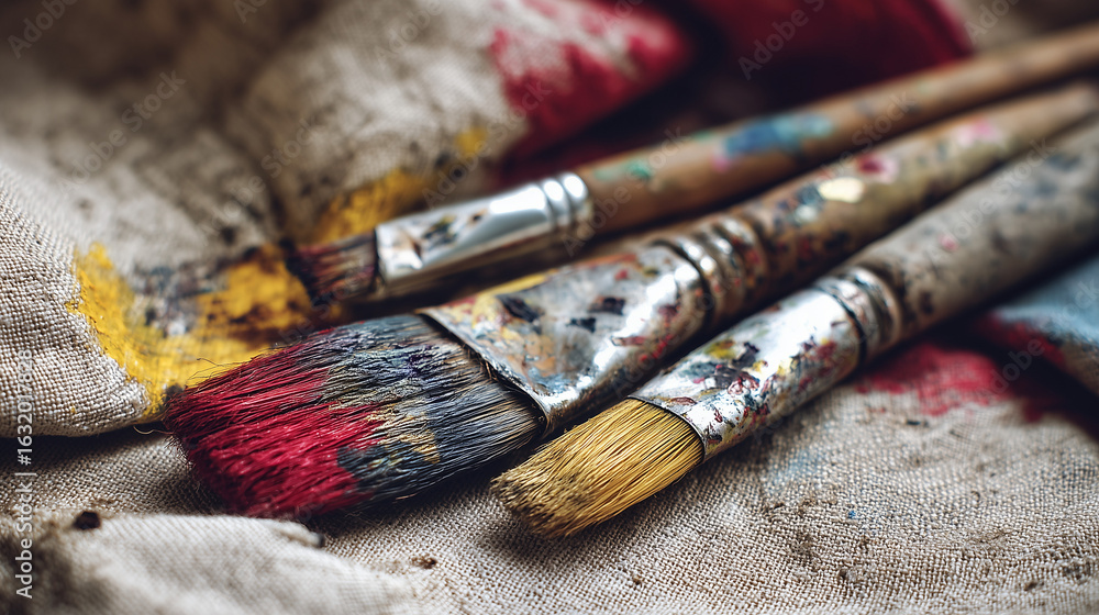 Fototapeta premium Artistic photo of paint tools on canvas