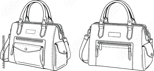 Handbag design illustration, vector drawing, fashion accessory, detailed sketch, stylish bag, trendy purse, designer handbag, cad drawing flat vector illustration