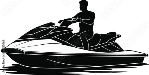 Stylish Black and White Silhouette of a Man Riding a Jet Ski on Water