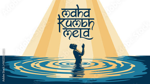 Maha Kumbh Mela Festival Spiritual Praying in River Sunrise Symbol