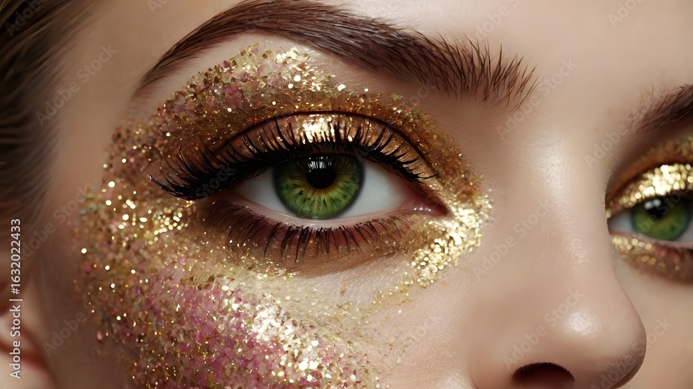 Fototapeta premium Glamorous Woman's Eye with Golden Glitter Makeup