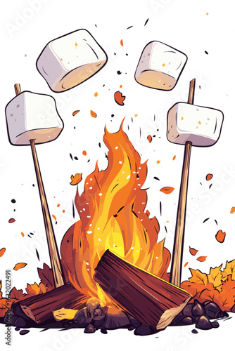Cozy Campfire with Marshmallows and Autumn Leaves