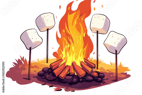 Cozy Campfire with Marshmallows and Autumn Leaves