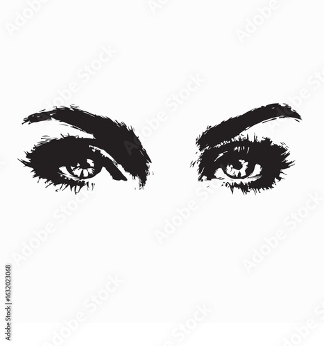 Fierce Stare of a Woman's Eyes in Vector Style on white background.