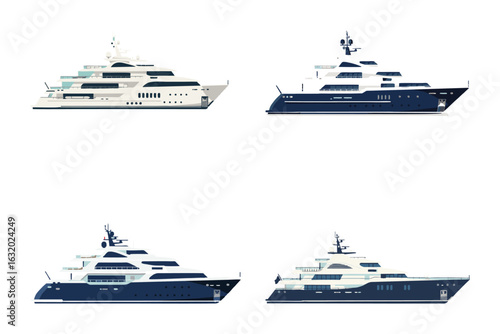 Flat vector of a luxury yacht with multiple decks, water transportation vehicle