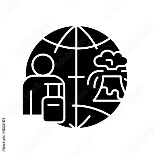 Climate migration black flat icon.
