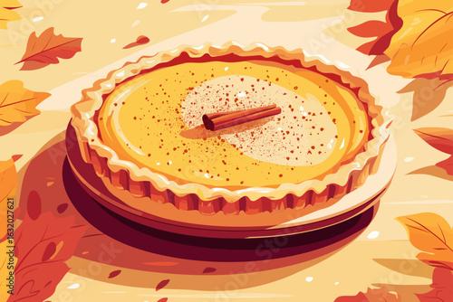 Warm Pumpkin Pie on Kitchen Counter